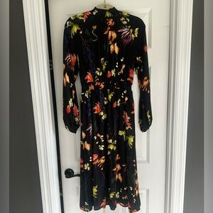 Long Sleeve Dark Floral Print Dress